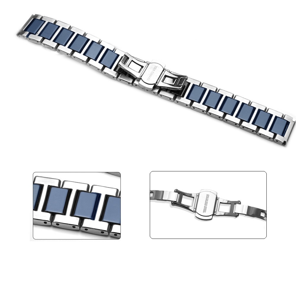 18MM Stainless Steel +Black Blue Green Brown Ceramic Watch Band Replace Strap