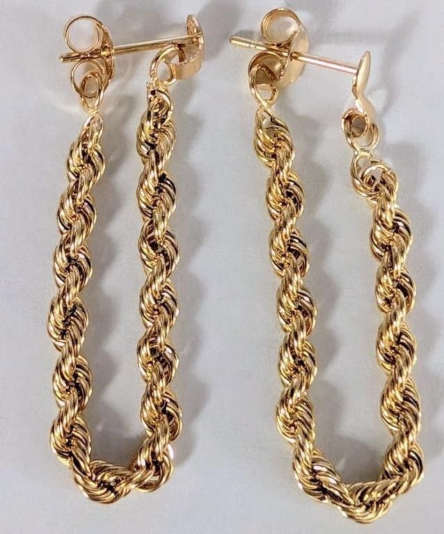 10K Gold Rope Chain Style Earrings 1 Gram 24mm Wide 1.1″ Long