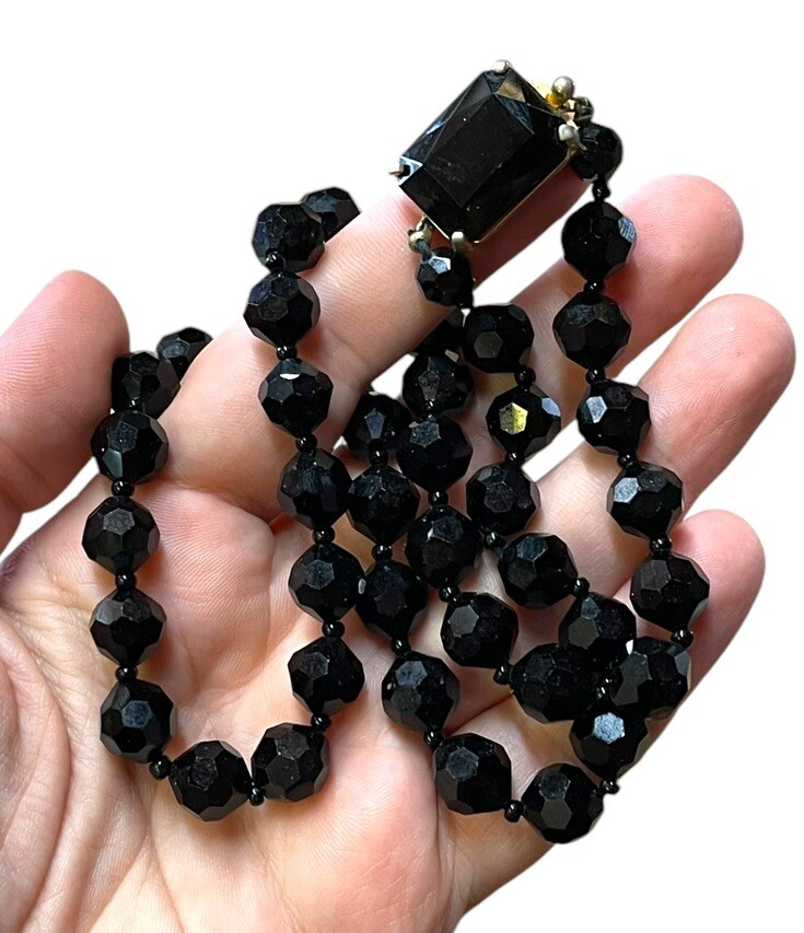 Vintage Castlecliff Black Crystal Glass French Jet Necklace Choker