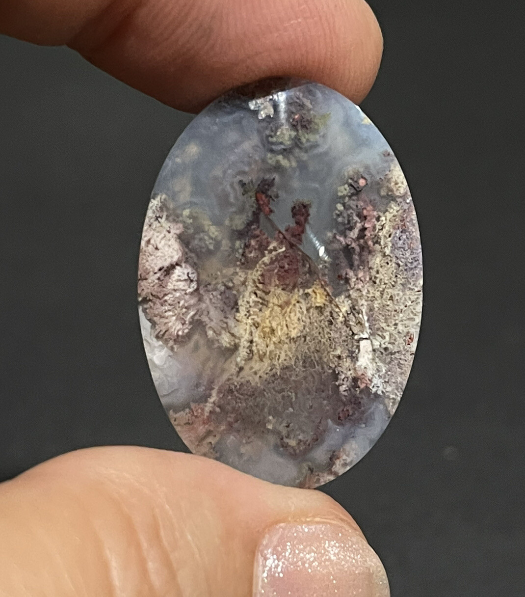 31.75x22x5.5mm Fine Silver Garden Moss Agate Oval Cabochon Loose Picture Stone