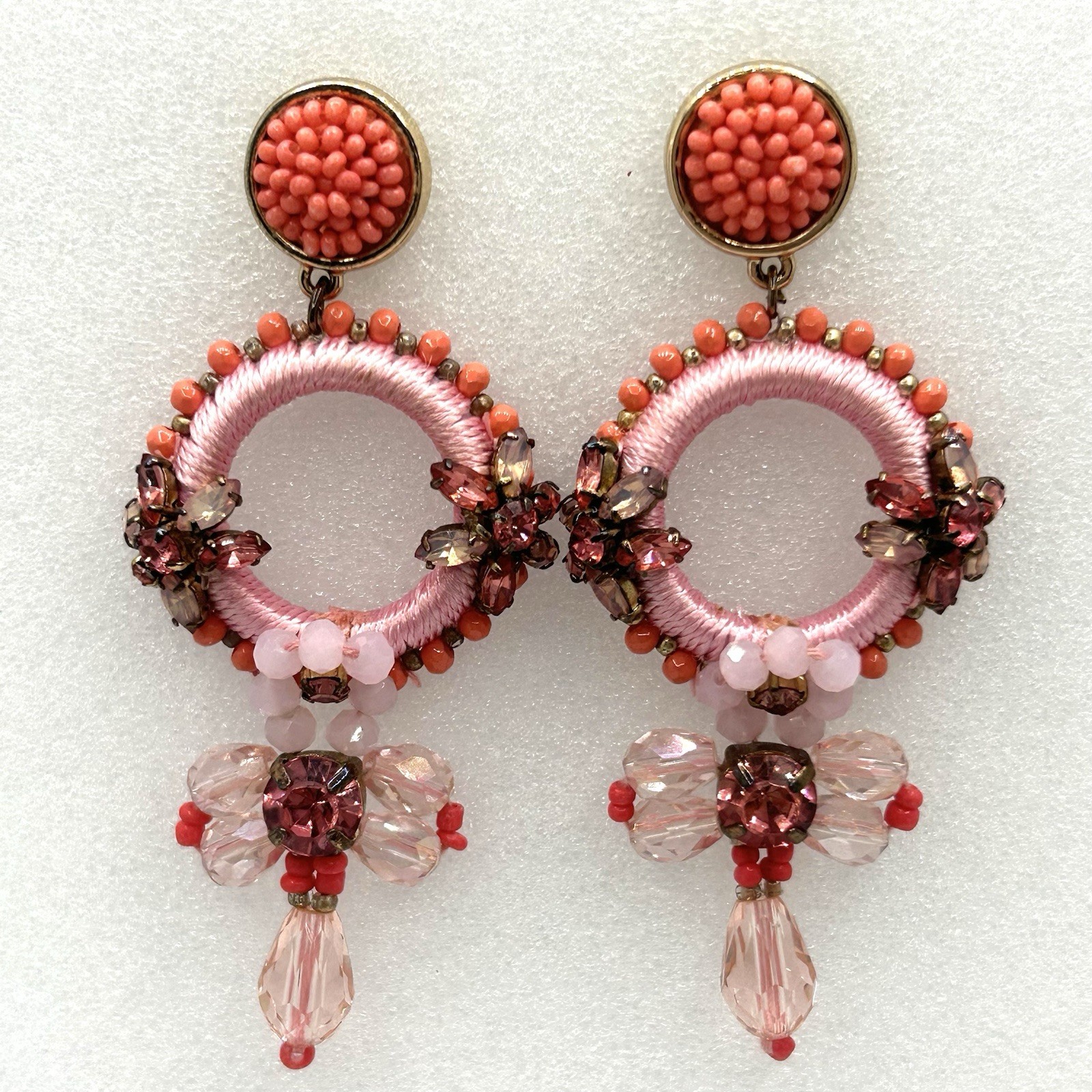 LILLY PULITZER Pink Coral Spritz Paradise Petals Statement Earrings No Tassels