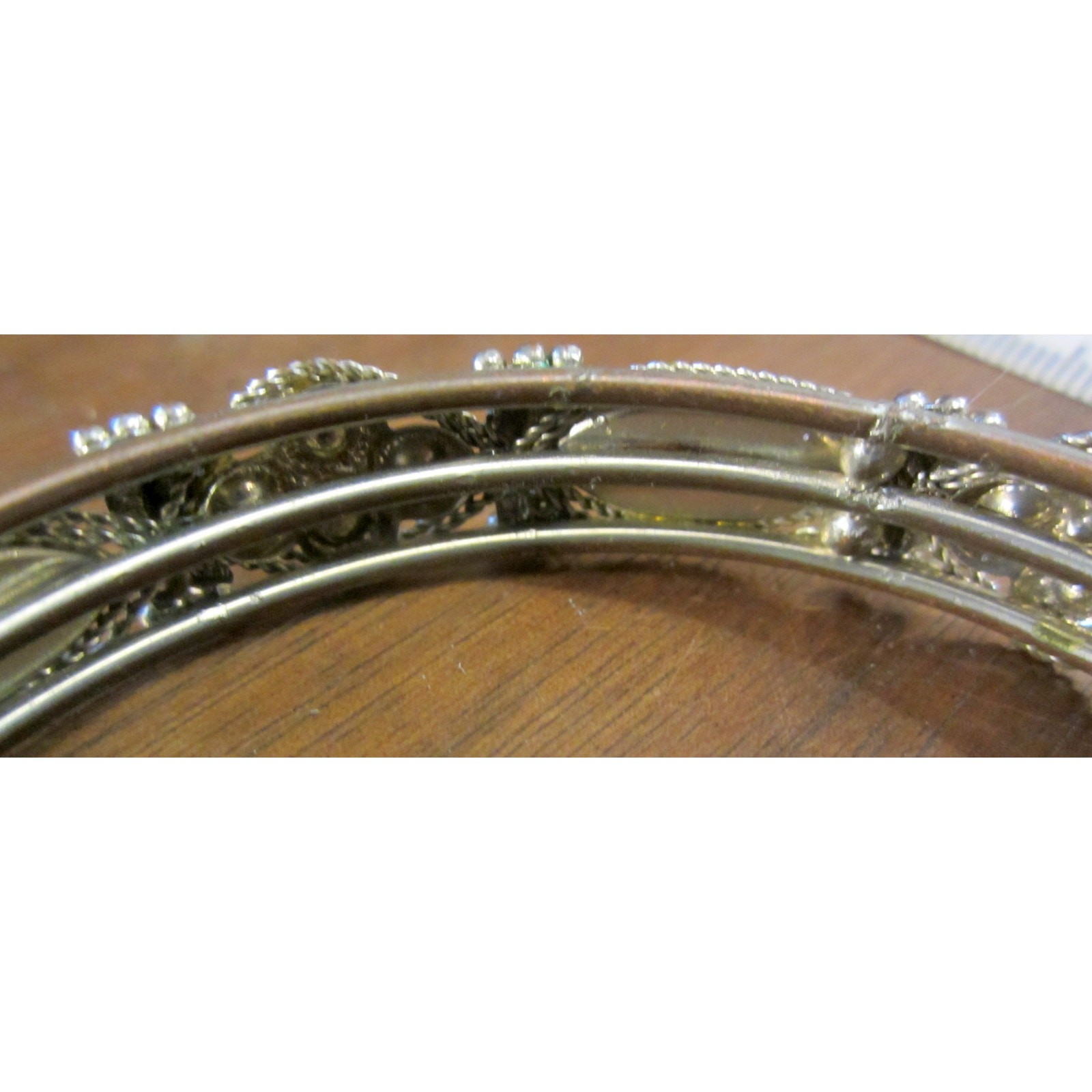 Silver Clad Clear Rhinestone Bracelet Bangle 2 5/8 in Opening 1/8 in Tall