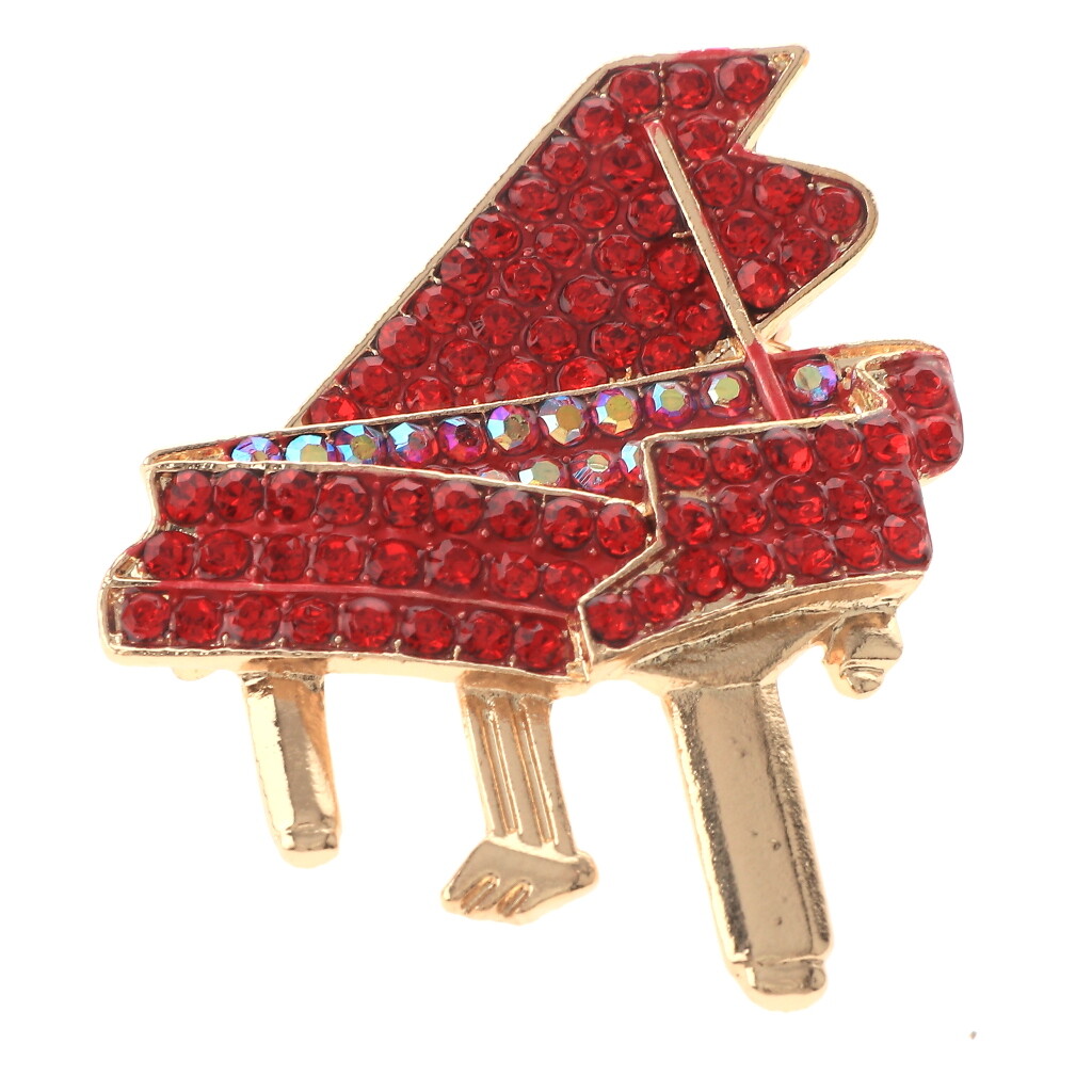 Gold Tone Metal Crystal Pianp Brooch P1512-RED