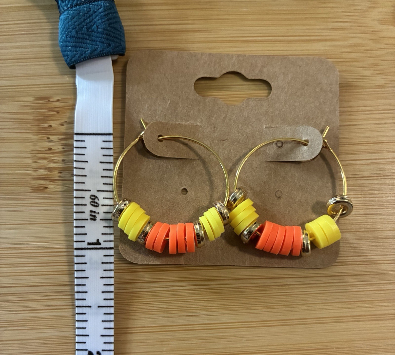 Goldtone Hoop Earrings With Yellow And Orange Beads Handmade