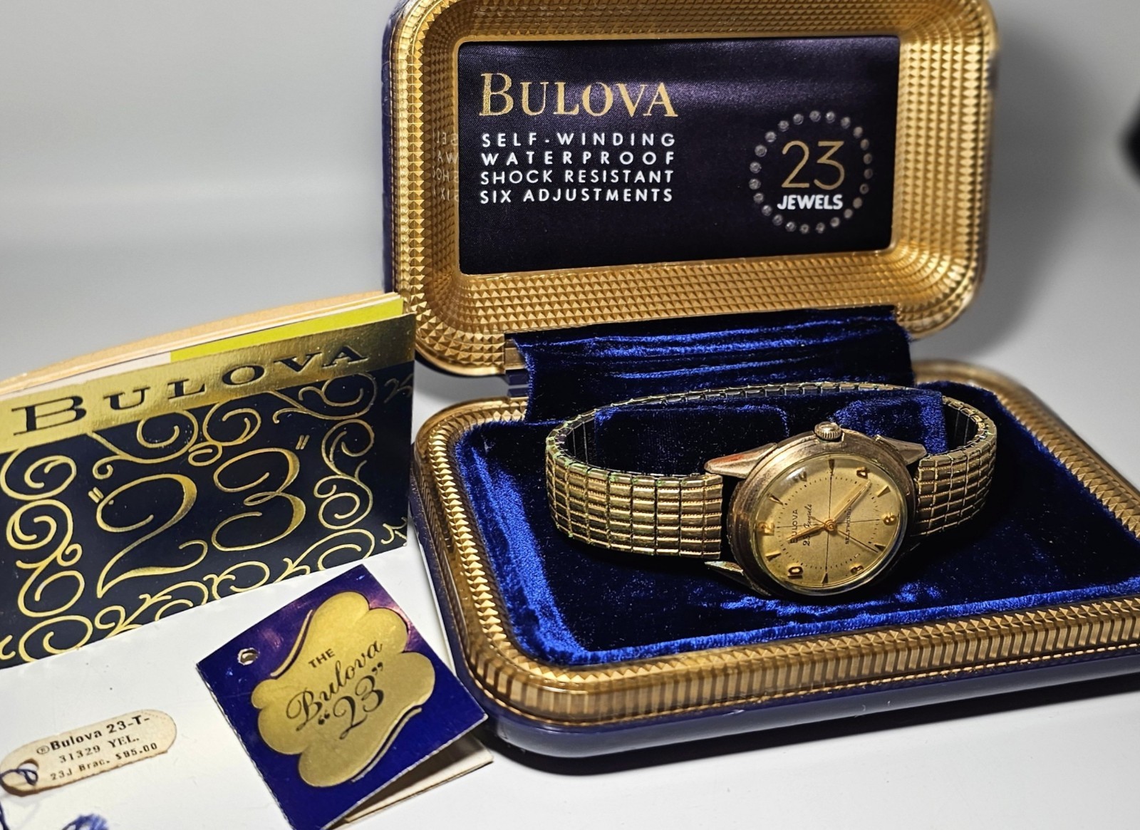 1956 Vintage Bulova 23-T 23 Jewel Self Winding Watch NOS Original Box Papers
