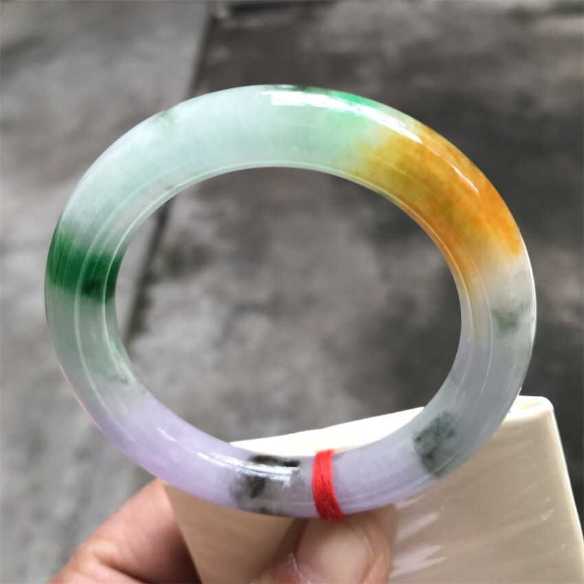 55.5MM Myanmar Natural Green Yellow Lavender Jadeite Jade Bracelet Jade Bracelet