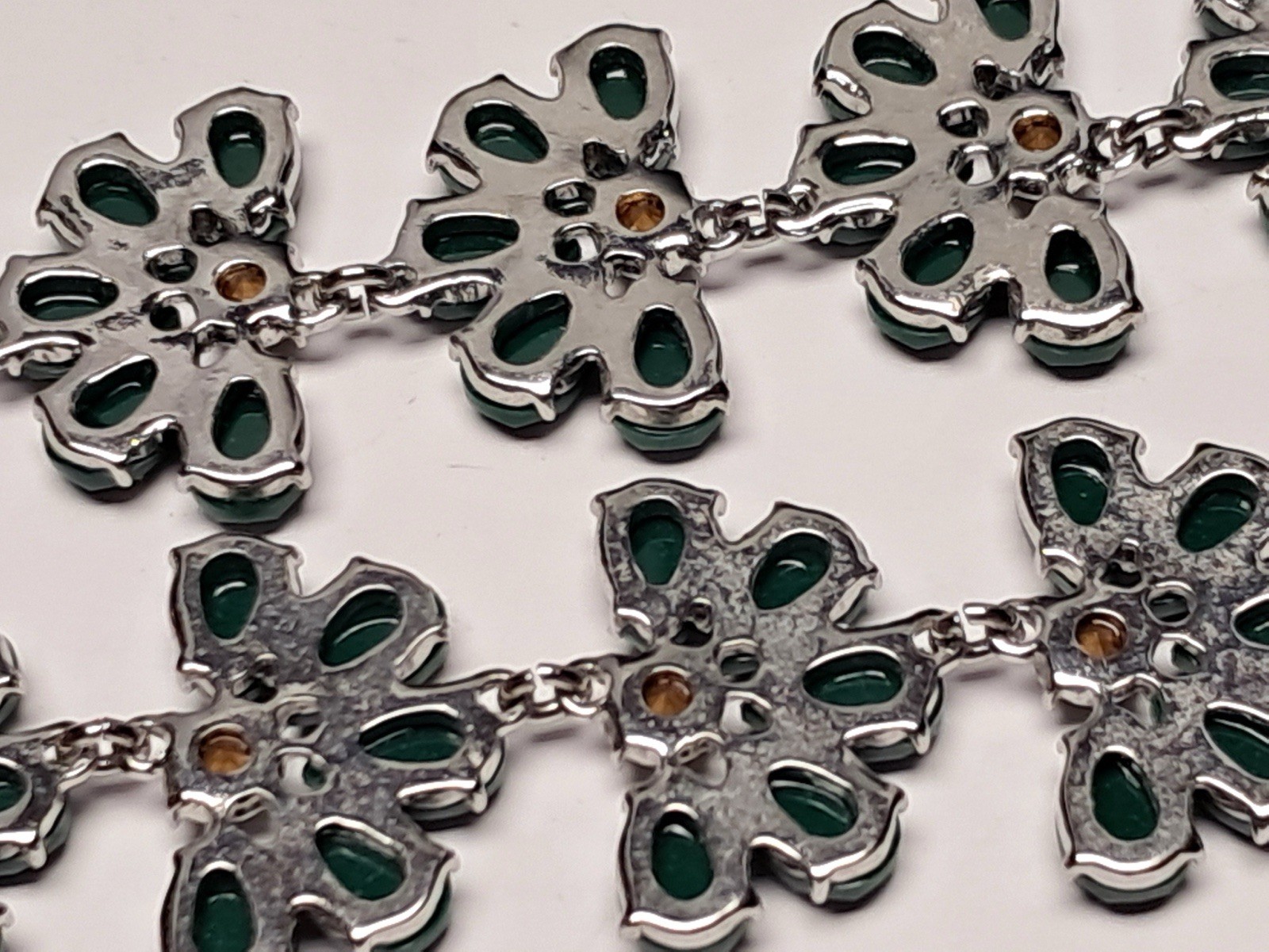 Ann Taylor Green Floral Statement Bib Necklace Rhinestone Silver Tone Signed