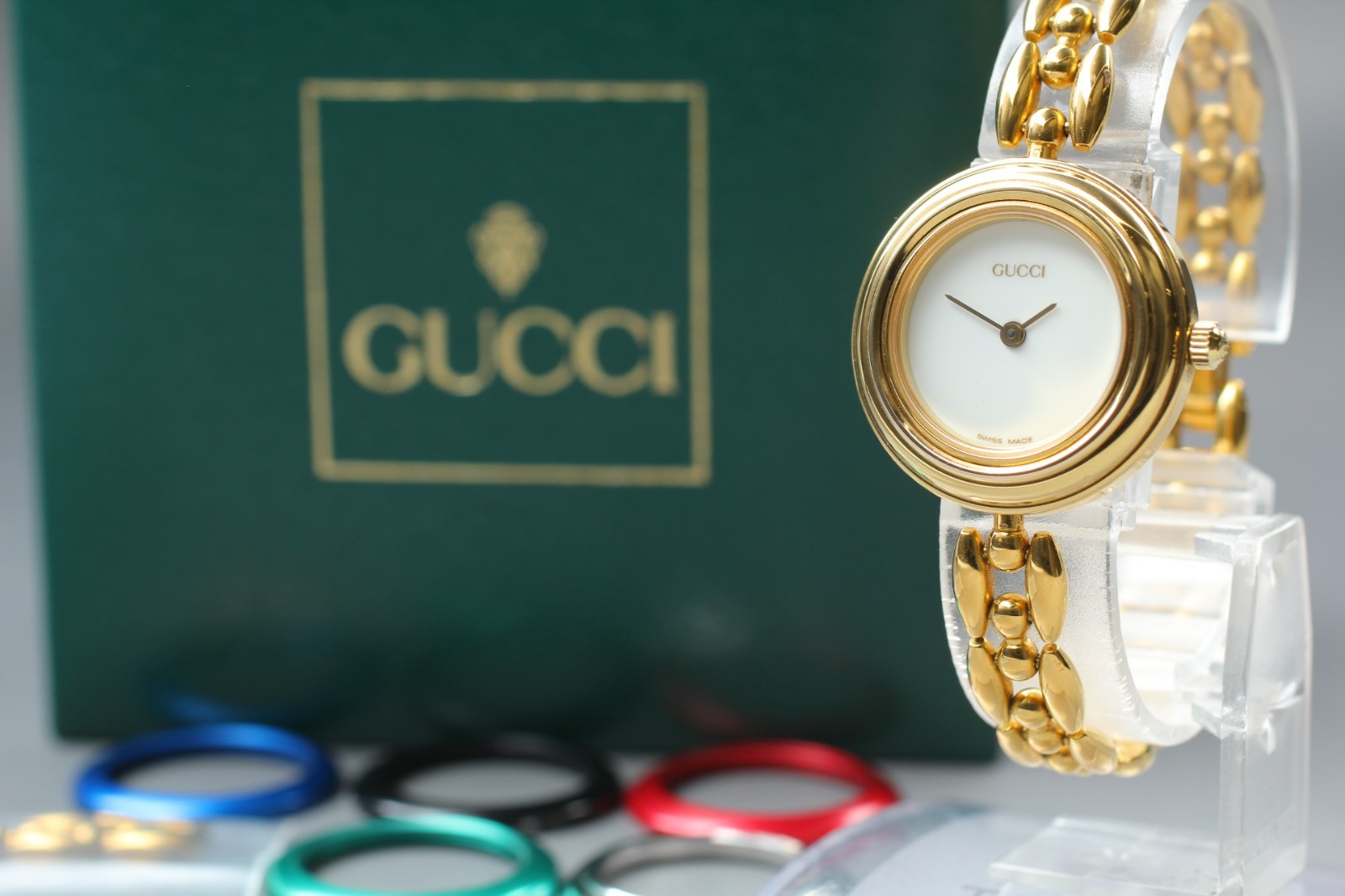 [ N MINT- w/ BOX & Links ] GUCCI Change Bezel 11/12.2 6 Colors 26mm Quartz Watch