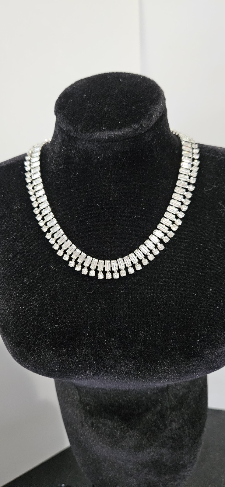 Kramer Signed Silver Tone Clear Crystal Rhinestone Tennis Choker j hook Clasp