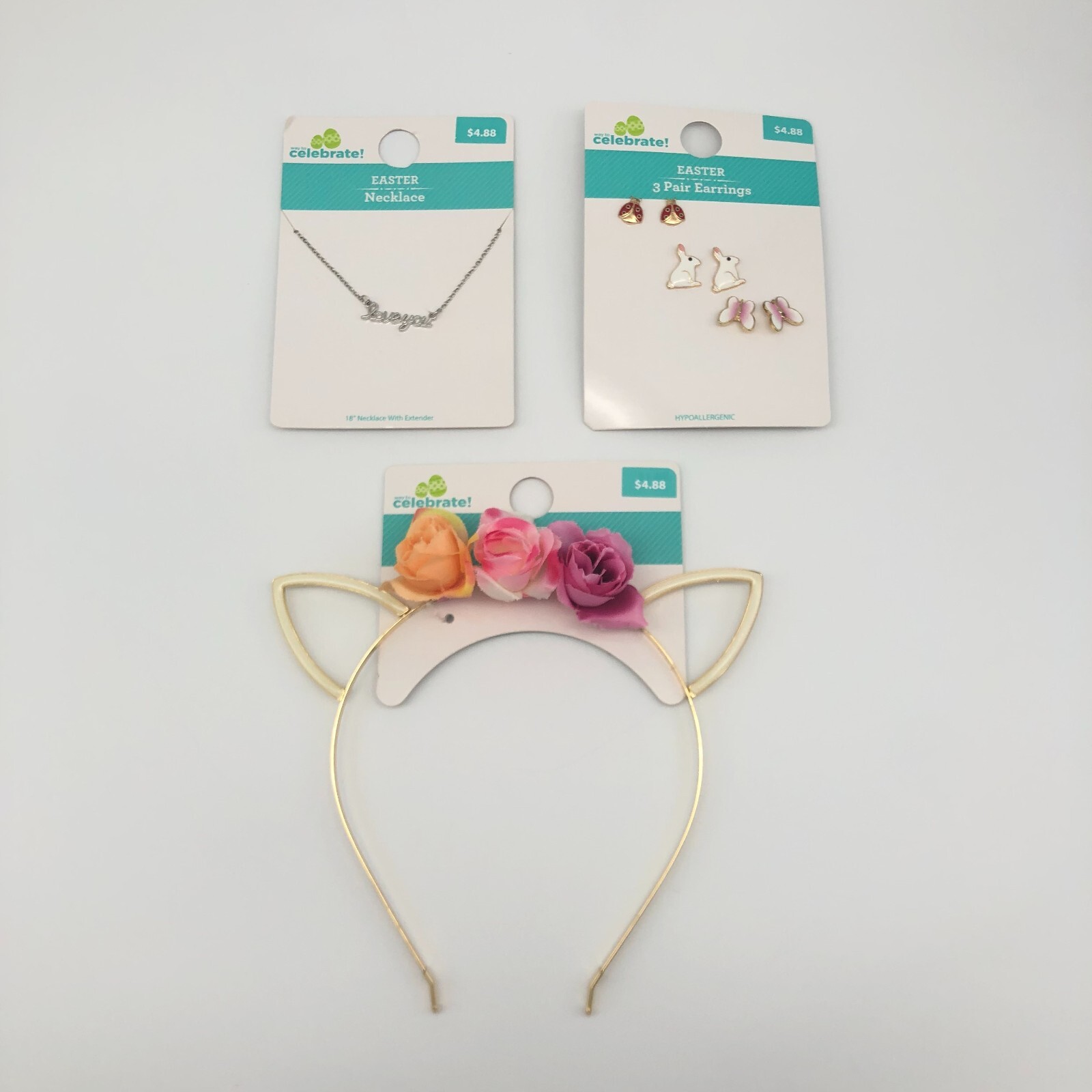Way To Celebrate Easter Jewelry Bundle, Flower Crown Headband Earrings Necklace