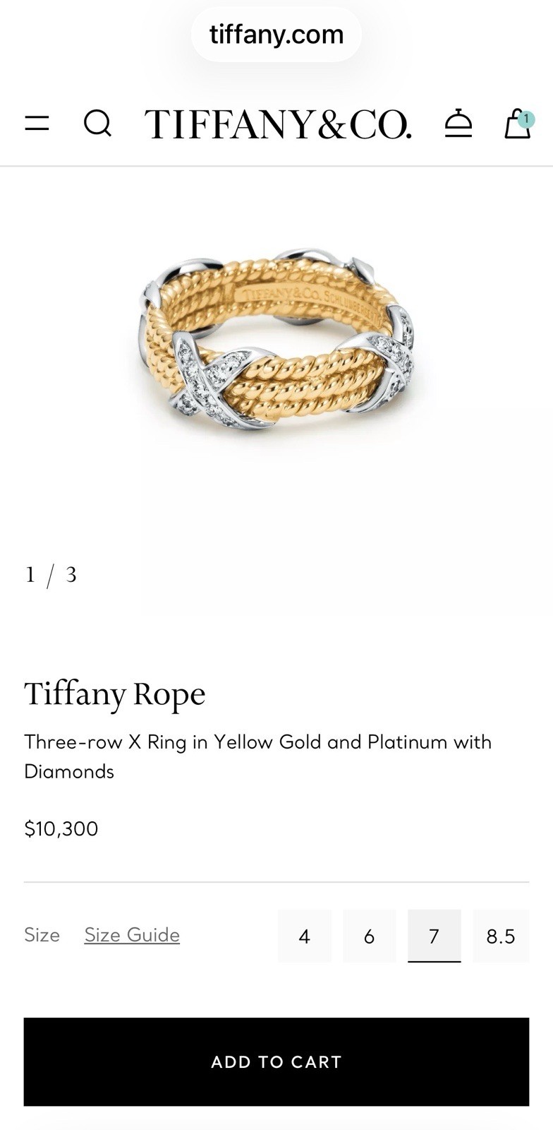 $10,300 TIFFANY & CO. SCHLUMBERGER THREE 3 ROW ROPE RING 18K GOLD PLATINUM SZ 7