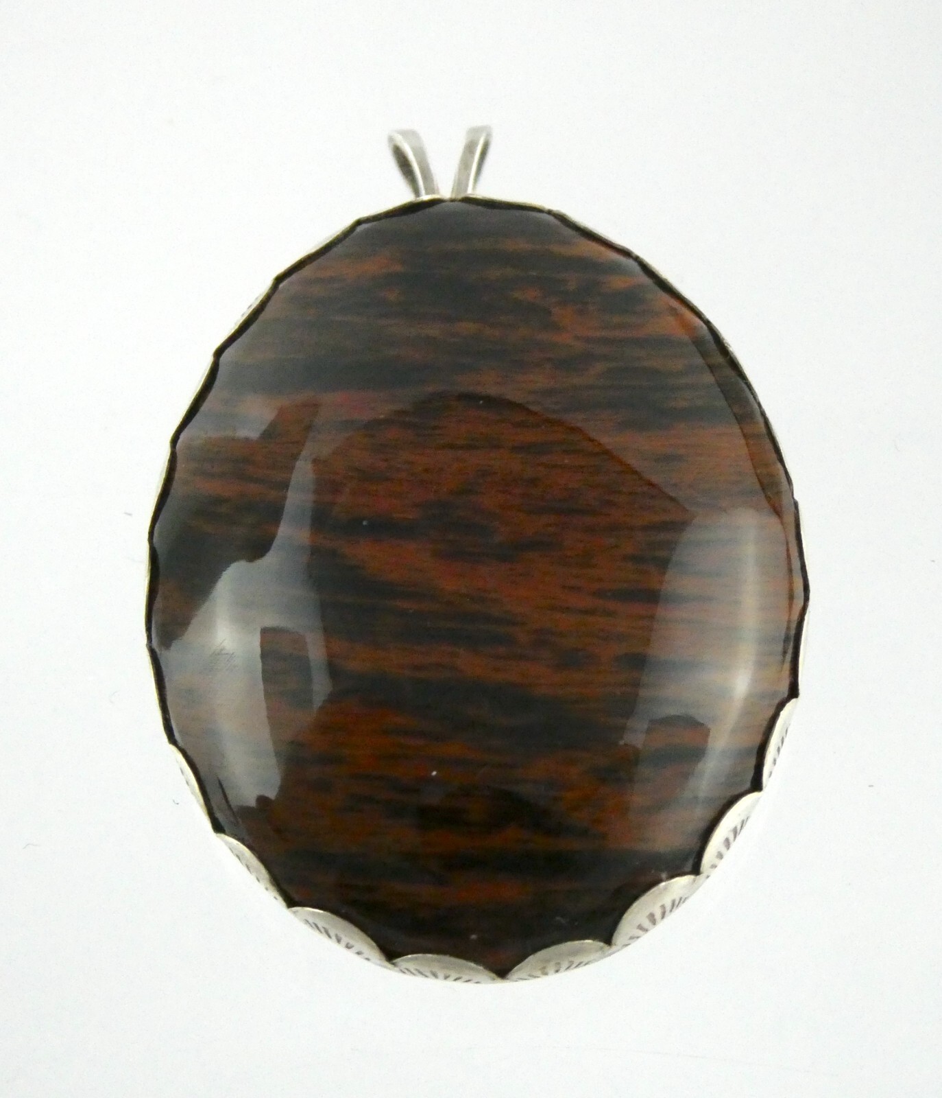 Southwestern Sterling Silver Mahogany Obsidian Cabochon Pendant 925 1.75 Inch