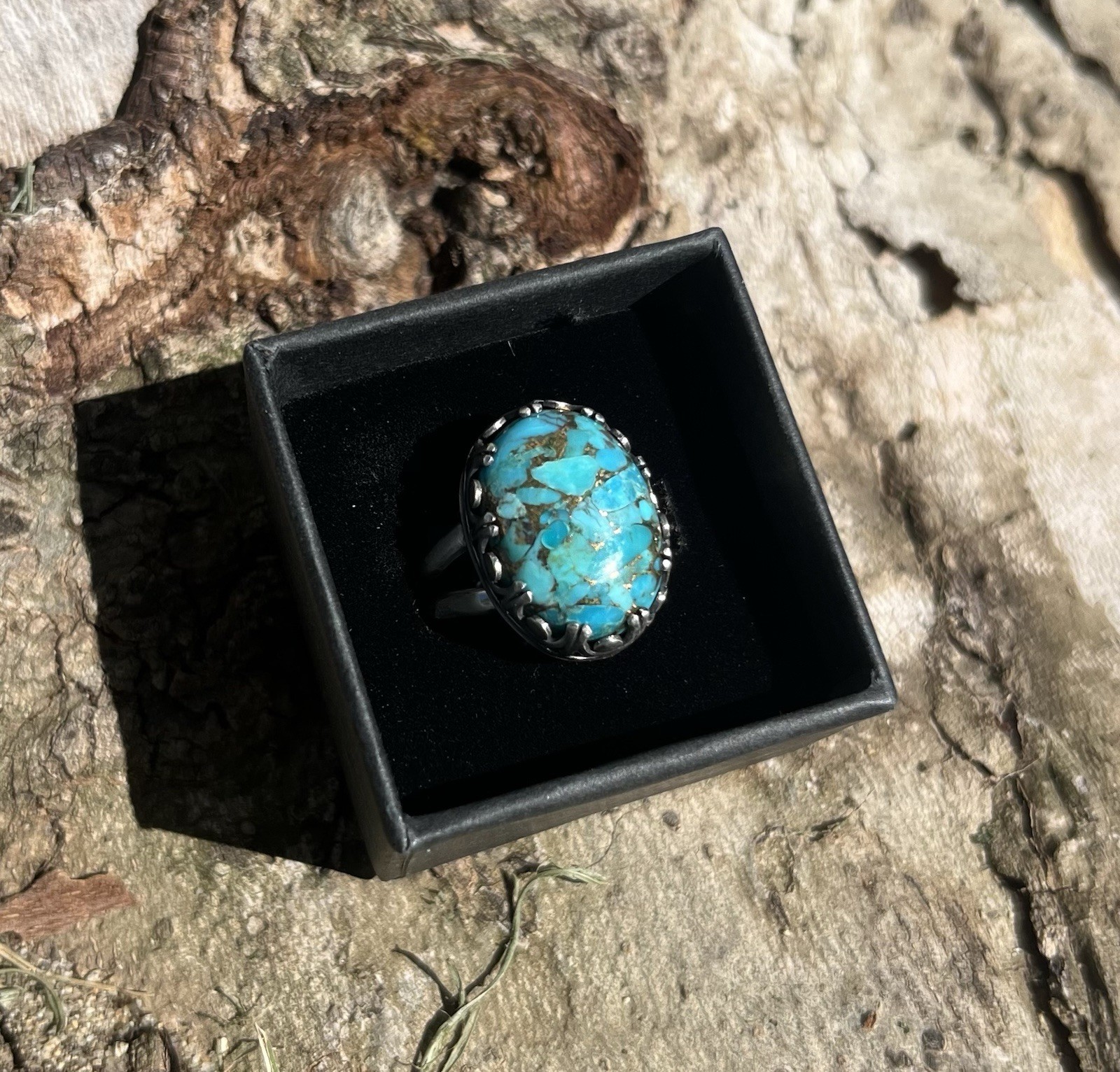 NEW Sterling Silver Copper Turquoise Ladies Ring Handmade One Of A Kind