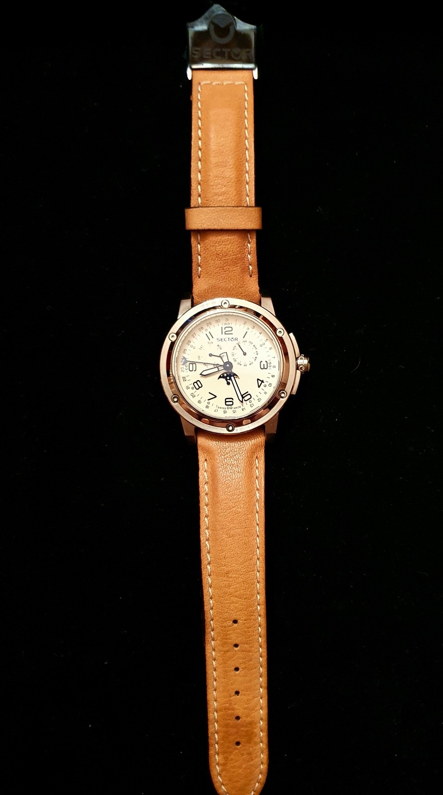 New Sector 850 Moon Phase Steel Leather 100Mt Swiss Made Watch