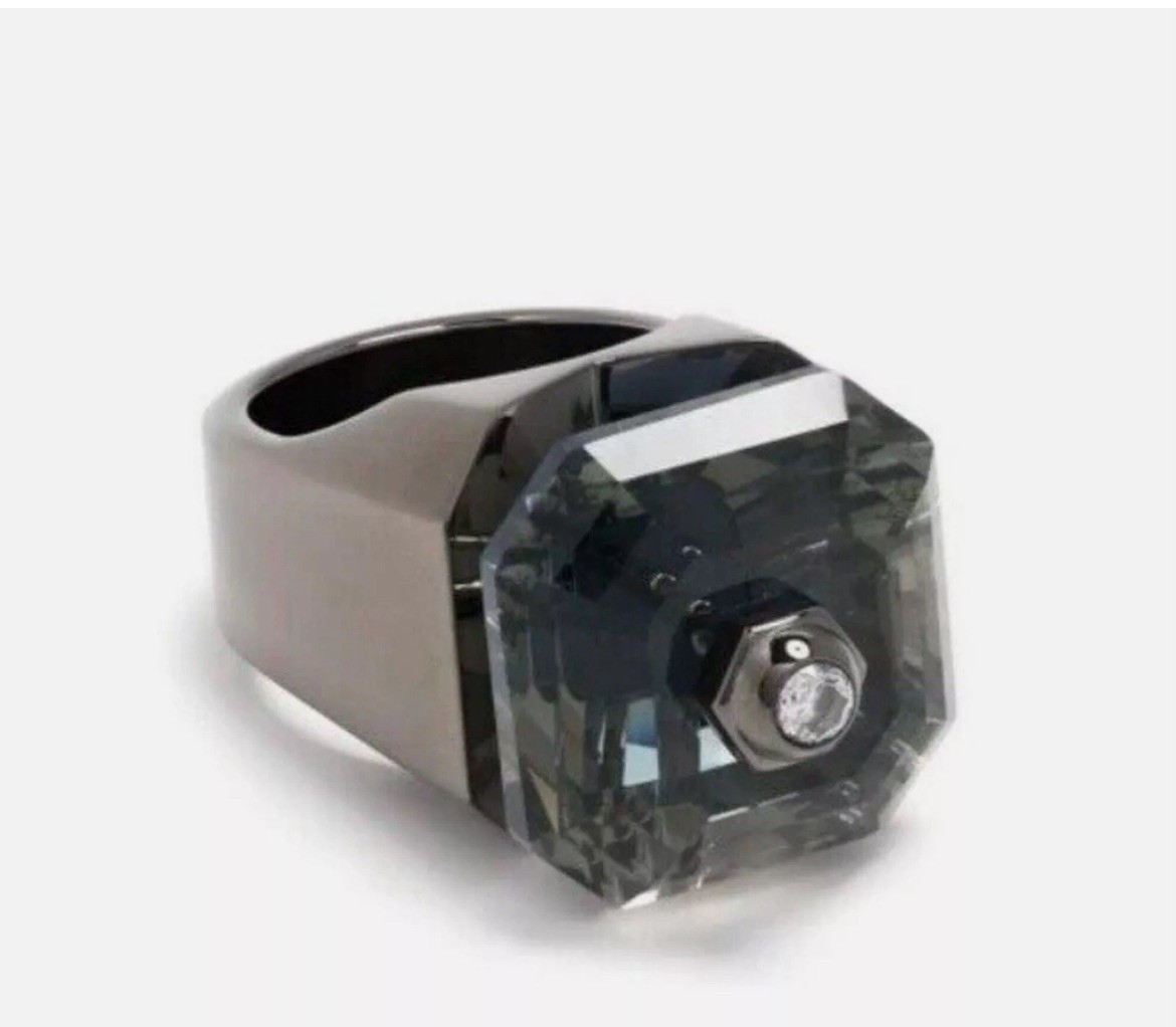 Swarovski Numina Black Cocktail Ring 58 Ruthenium Plated Brand New + Gift Bag❤️