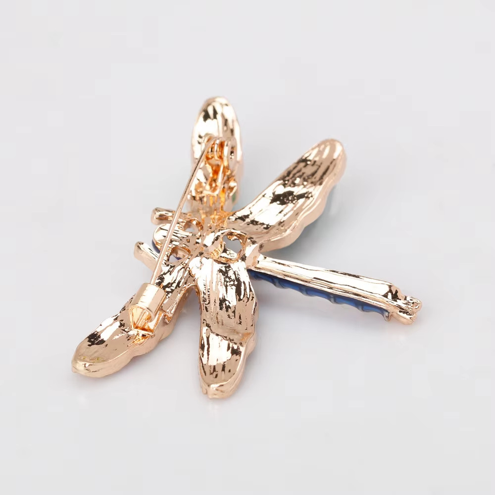Vintage Blue Crystal Dragonfly Brooch Gold Insect Pin Summer Jewelry Gift Women