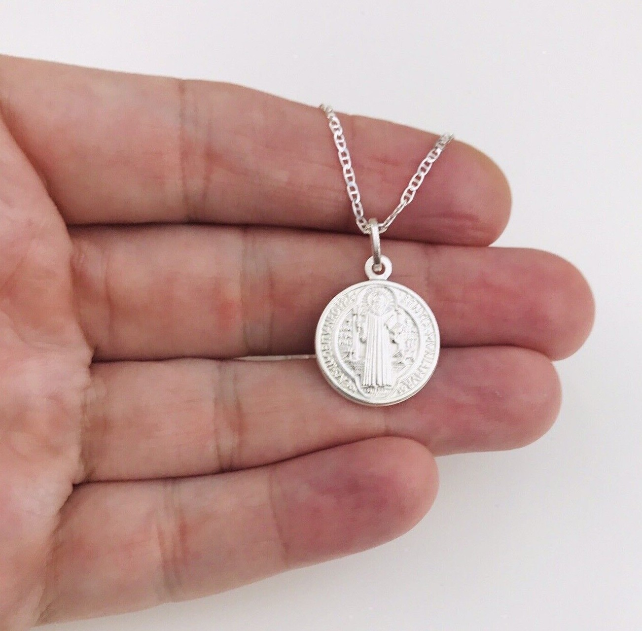 925 Silver Saint Benedict 18mm Pendant Or Necklace Good Luck ,Protection-P158