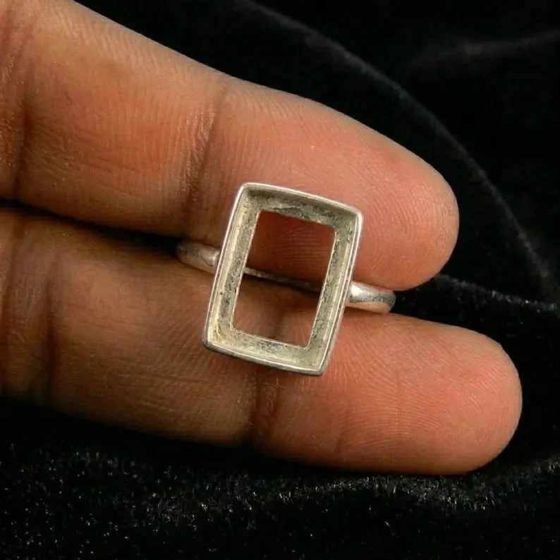 925 Sterling Silver 10x14mm Rectangle Bezel Ring Blank DIY Jewelry Making