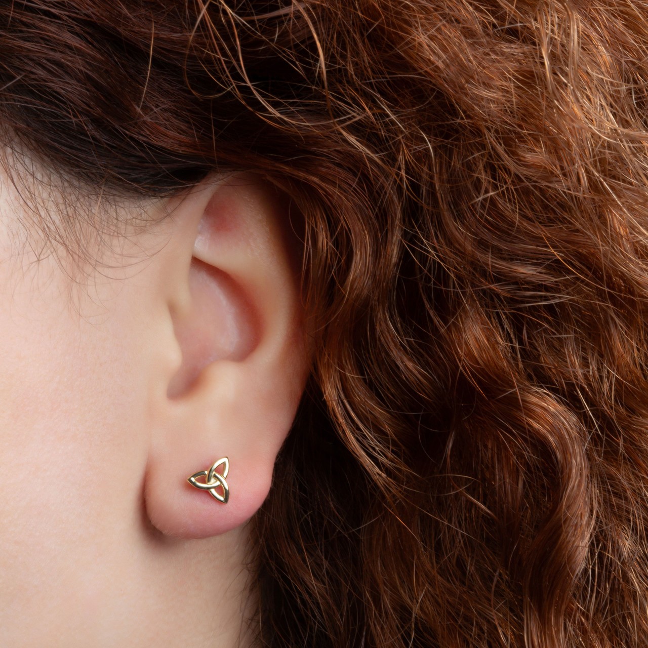 Yellow Gold Celtic Trinity Knot Irish Stud Earrings