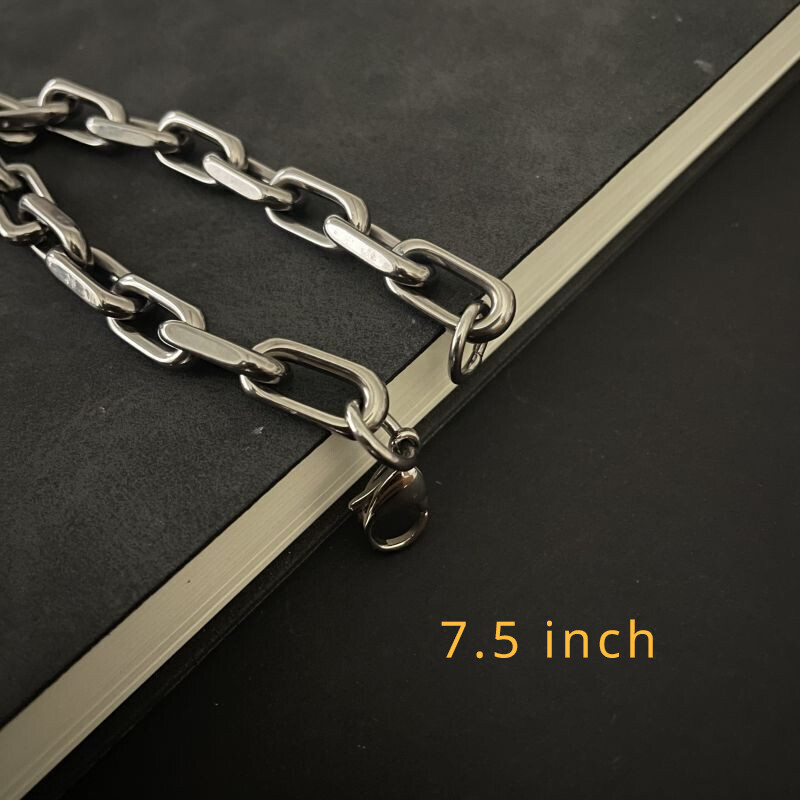 New 8mm Pure Titanium Chain Bracelet Men’s Women Flat O-Chain Anti Allergy 7.5″