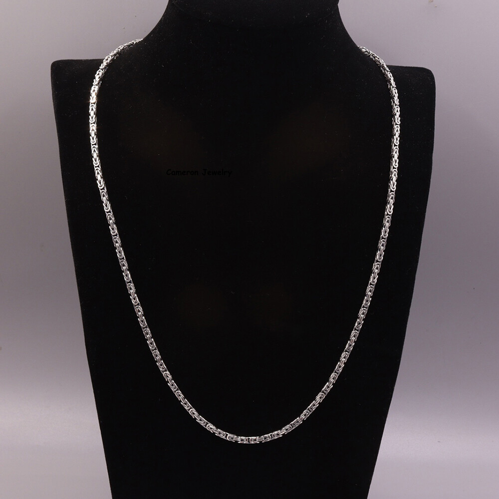 Solid S925 Sterling Silver Chain 2.5mm Byzantine Link Necklace 17-18g 19.6inch