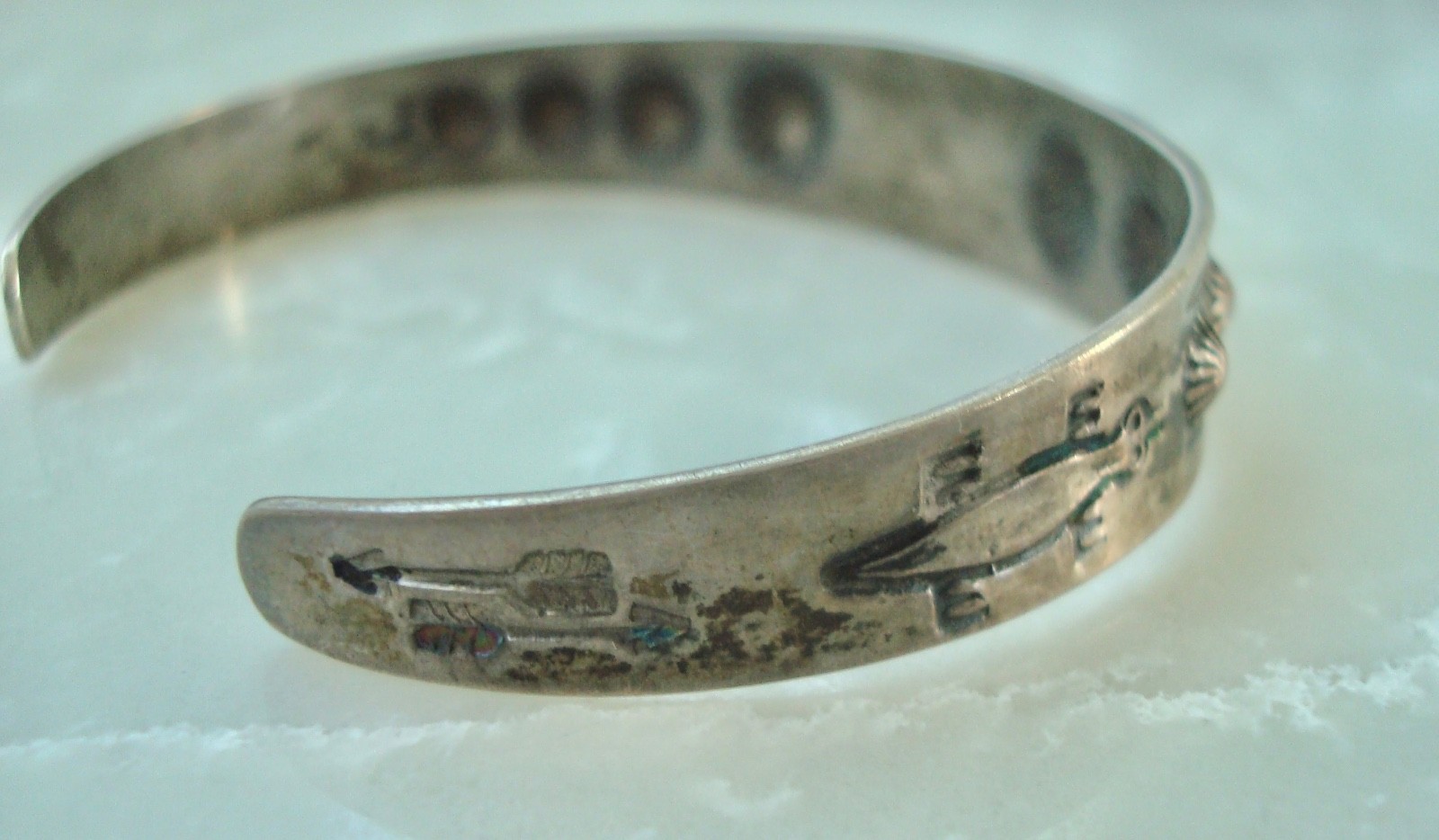 Vtg MORNING STAR THUNDERBIRD GILA MONSTER Navajo SILVER BRACELET Fred Harvey Era