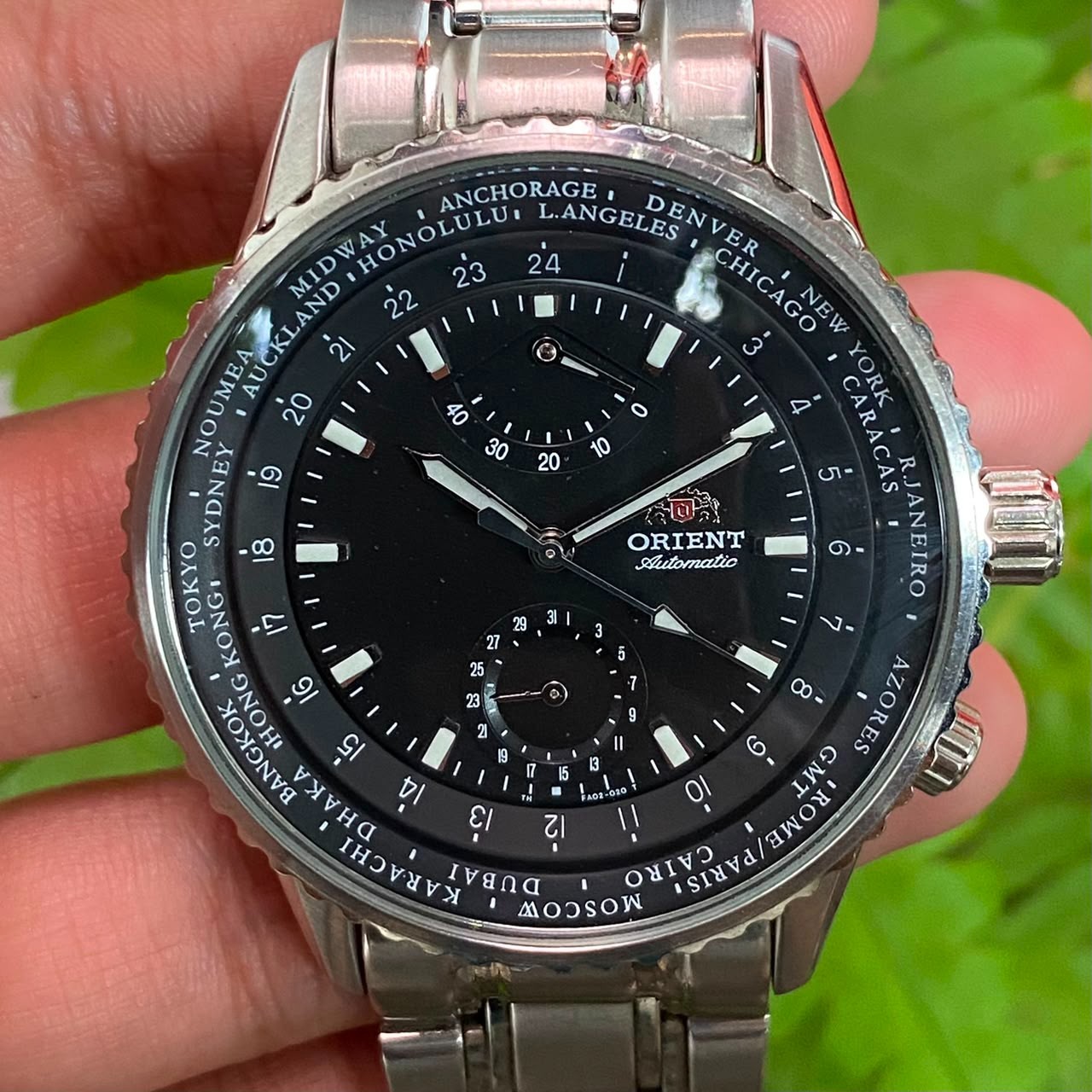 Rare Orient King Master Automatic Power Reserve Black Dial World Timer Watch Men