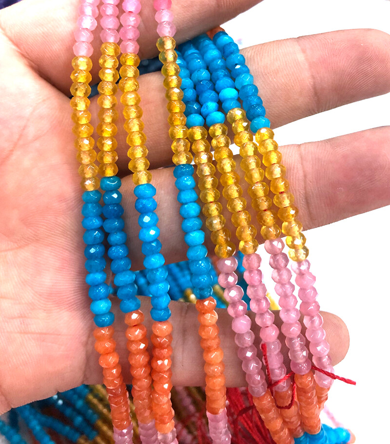 LOT 10pcs 2x4mm 4 color Faceted abacus Jade Roundelle Gemstone Loose Beads 14″