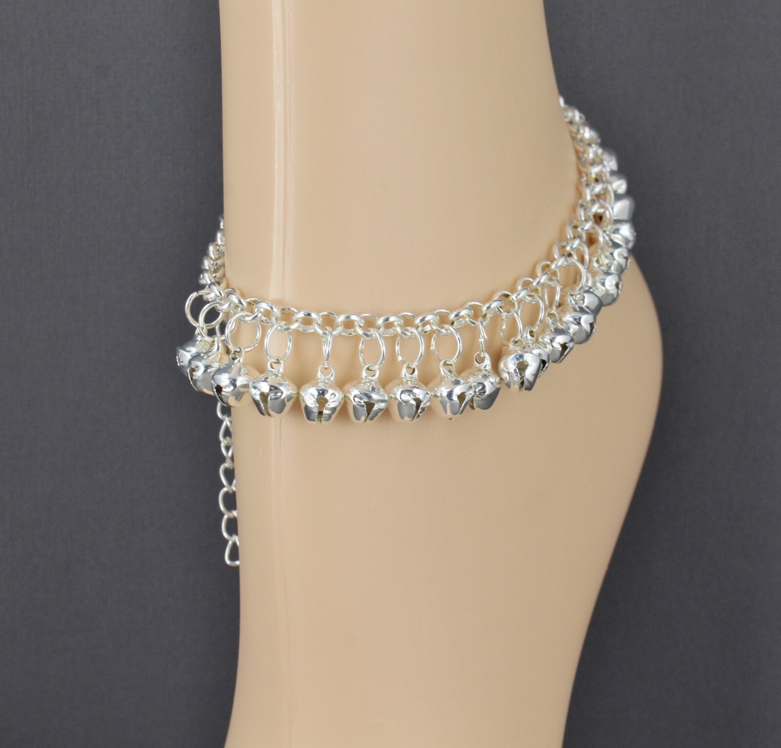 silver jingle bells adjustable anklet ankle bracelet belly dancer 8-10″ long