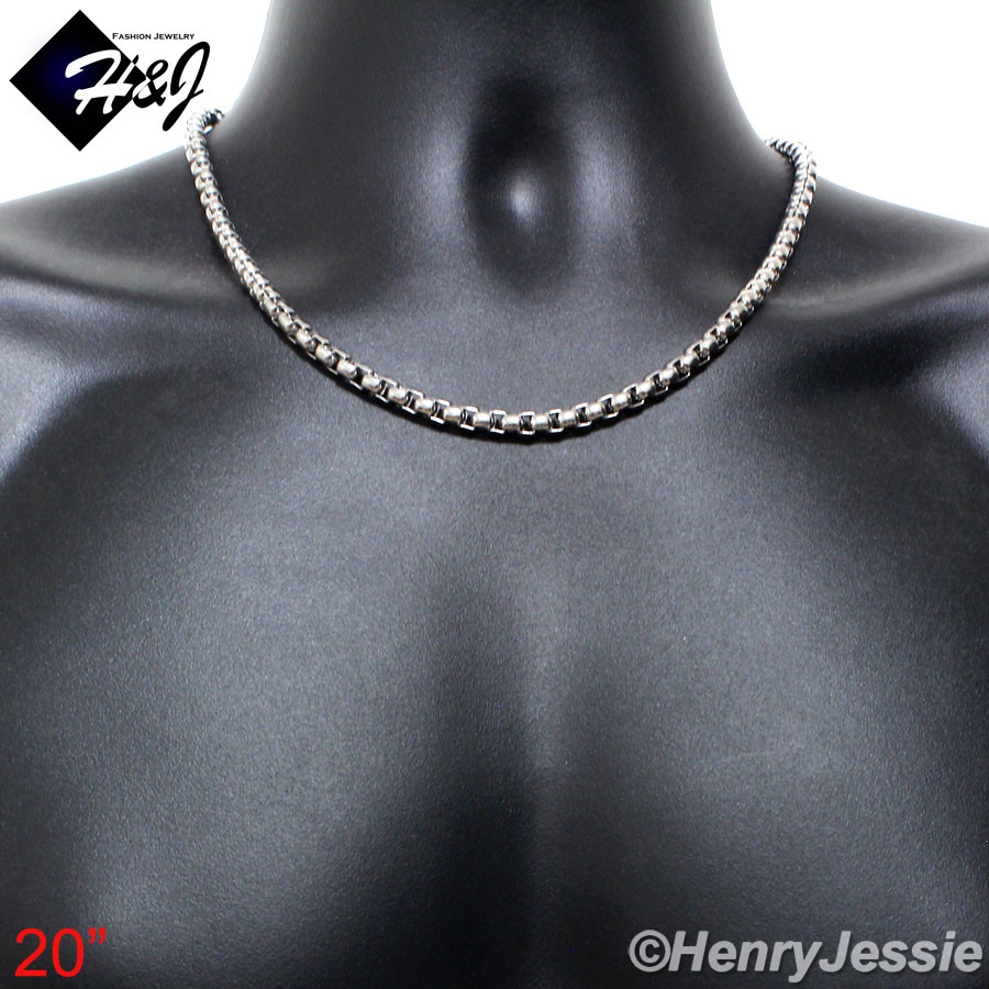 18-40″MEN Stainless Steel 5mm Silver Smooth Box Link Chain Necklace Bracelet SET