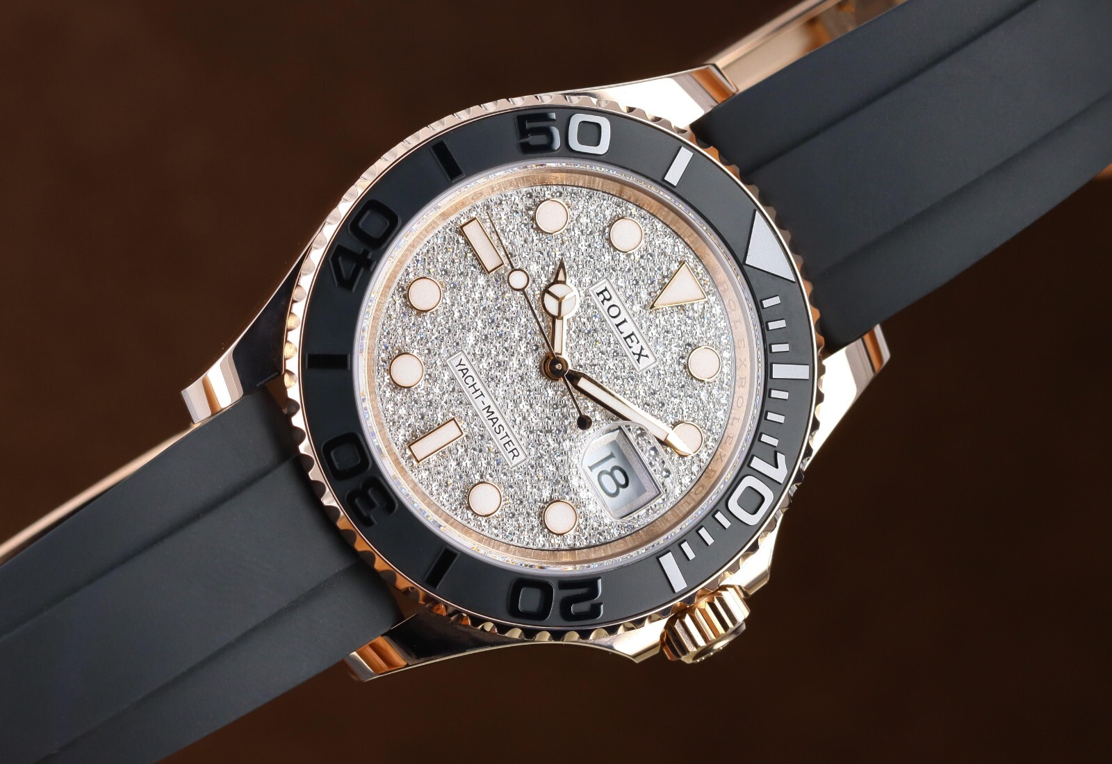 Rolex Yacht-Master 37mm, Pave Diamond Dial – 18kt Everose Gold Oysterflex 268655