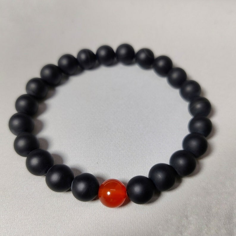 A++ Dainty Black & Red Onyx Smooth Round Gemstone Beaded Cupels Bracelets 6-8”