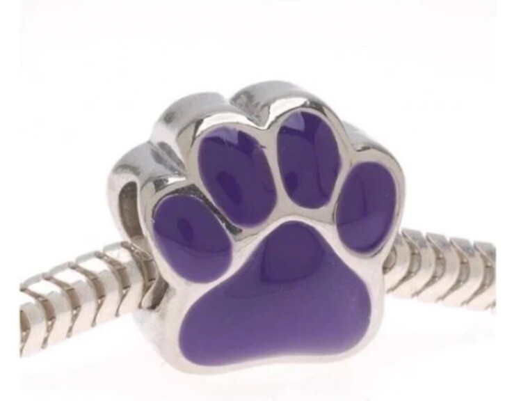 Purple Dog Paw Print Charm For European Bracelets