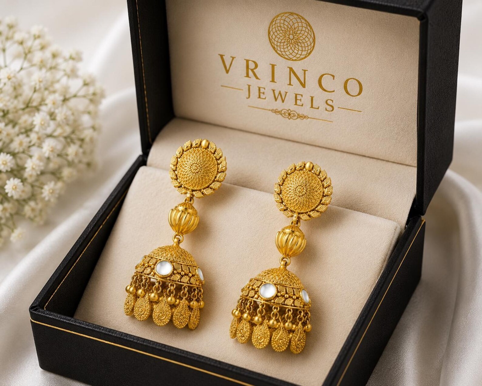 Tawny 22KT Hallmarked Yellow Gold Jhumka Earrings Traditional Long Bridal Jewelr
