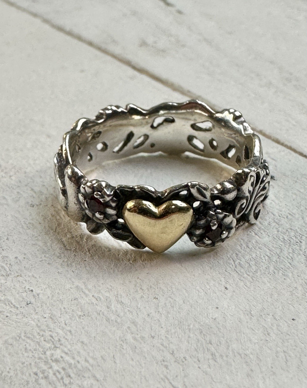 ArtCarved AC 925 14K Heart Garnet Sterling Silver Bird Butterfly Ring Sz 7.75