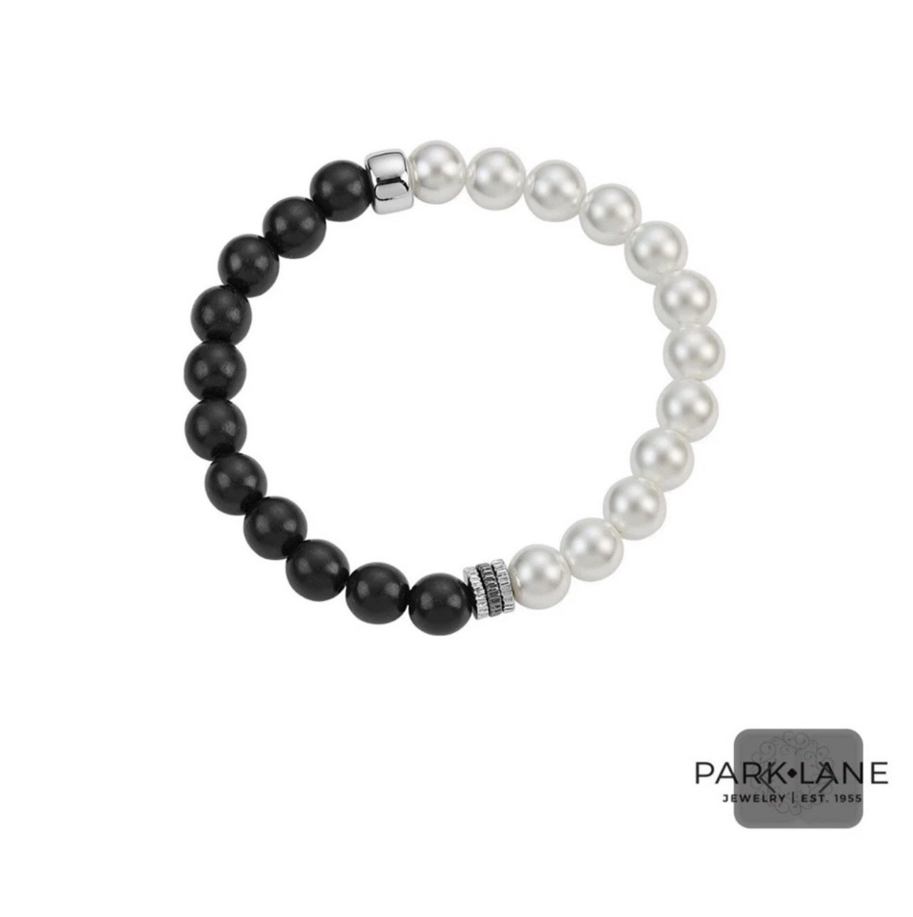 Park Lane NOIR Stretch To Fit Bracelet Pearls And Black Beads Pave Crystal BNWT