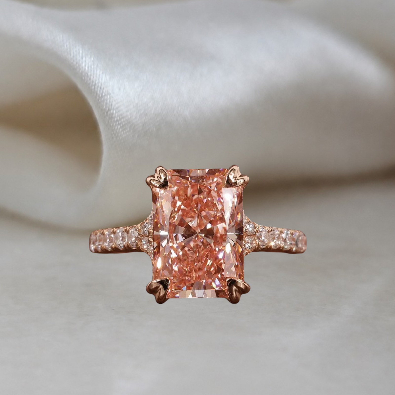 Radiant Cut 4.40 Ct IGI Lab Created Diamond Ring 14k Rose Gold Fancy Vivid Pink
