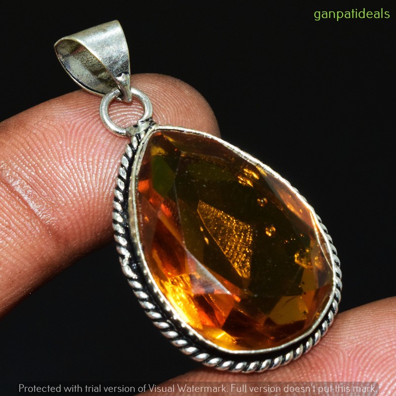 Ornage Glass Gemstone Ethnic Handmade Beauty Pendant Jewelry 1.75″ FP-10402