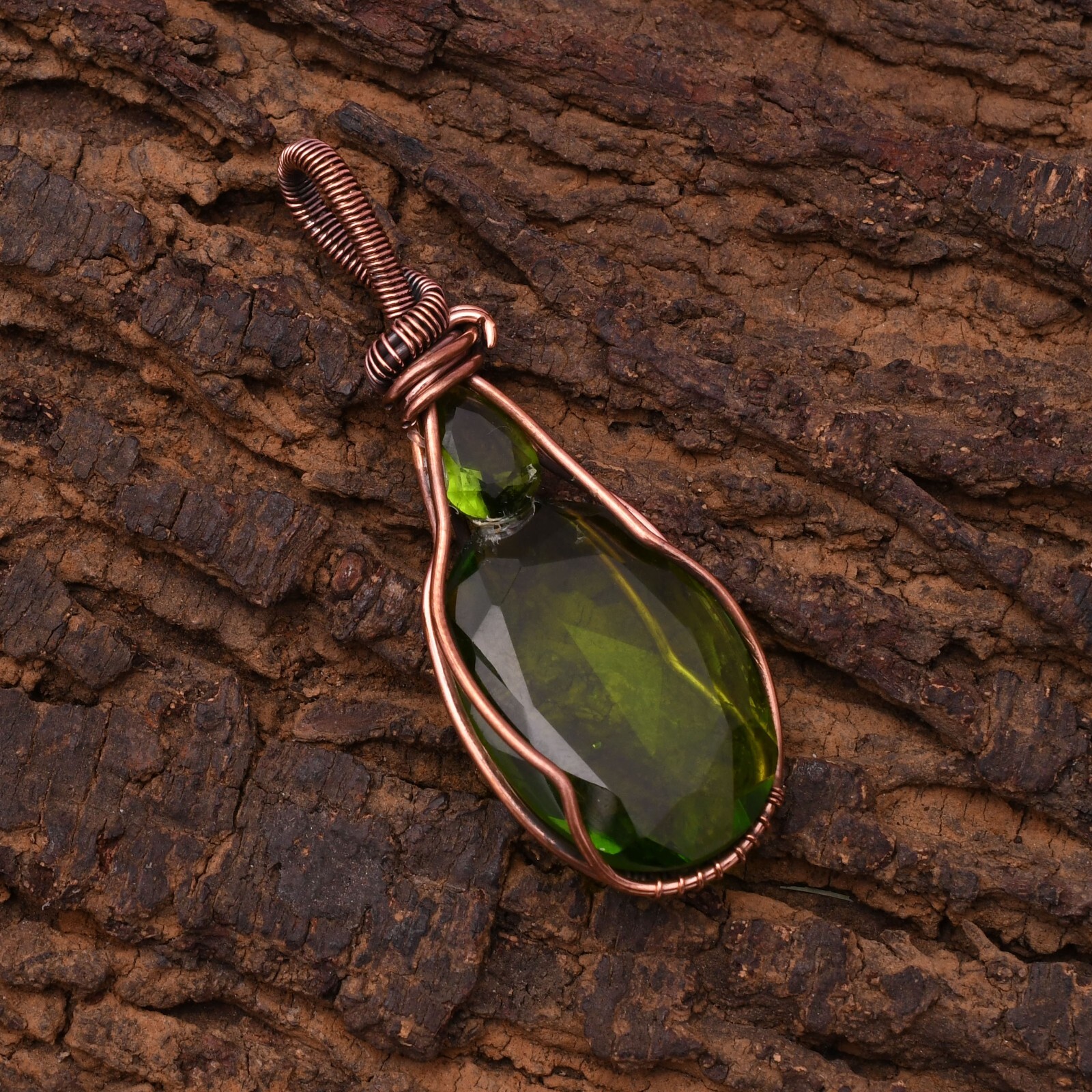 Peridot Pendant Copper Wire Wrapped Handmade Jewelry Pendant 2.15″
