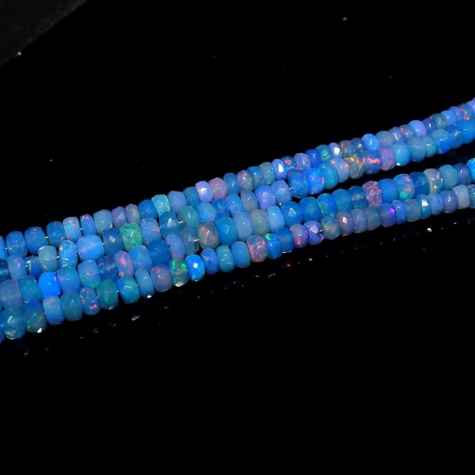 4-6mm Natural Blue Ethiopian Fire Opal Faceted Roundell Gemstone Beads 4 Inch