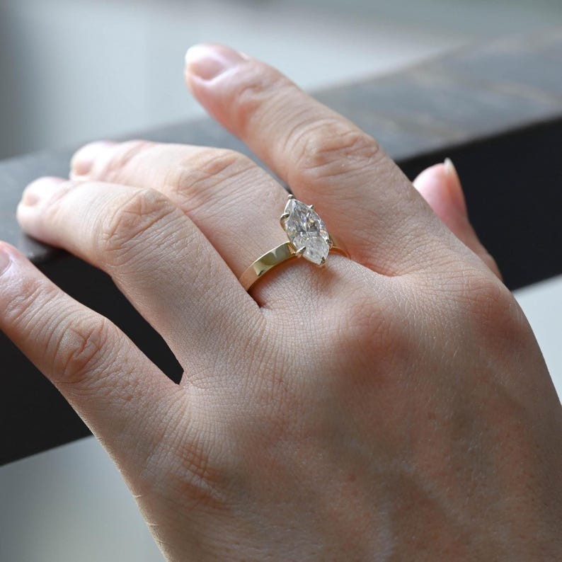 2.0 CT Marquise Cut Moissanite Prong Set 14K Gold Solitaire Engagement Ring