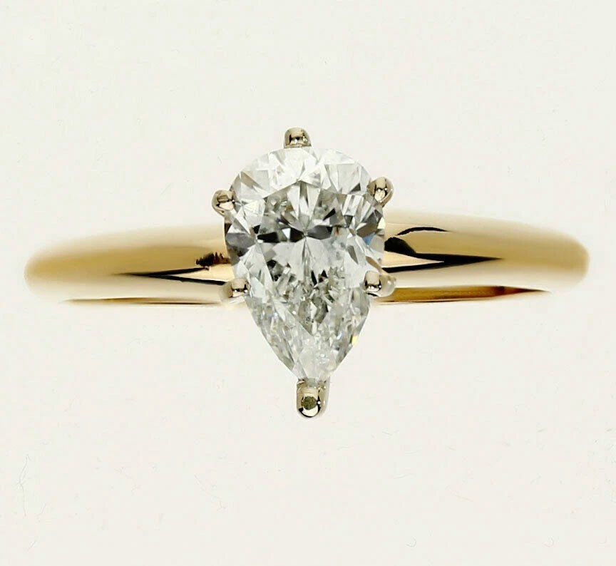 New Natural Pear Diamond Solitaire Engagement Ring 1.06CT 14K YG Size 6