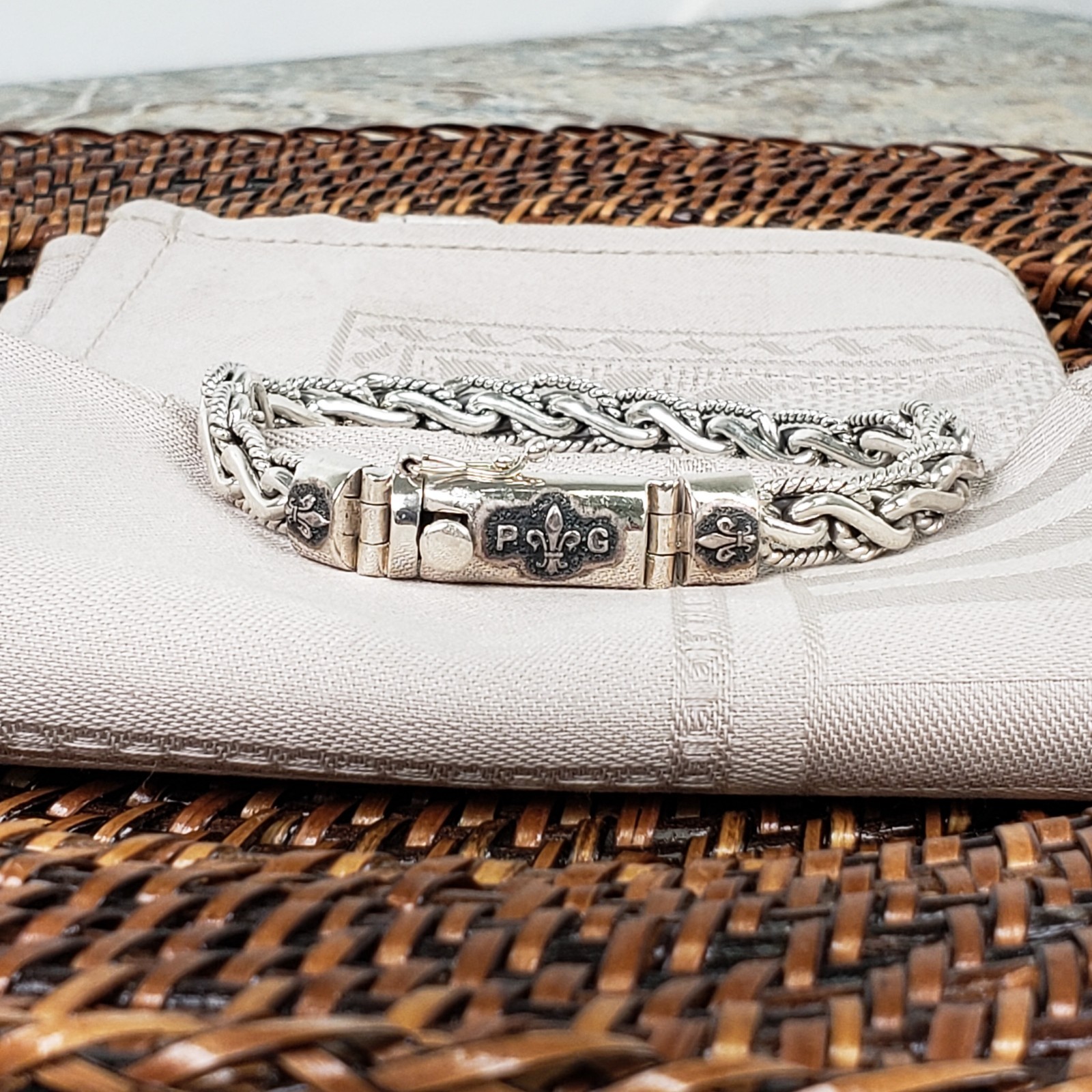 Vintage Phillip Gavriel PG Sterling Silver Woven Fleur-De-Lis ⚜ Bracelet RCI