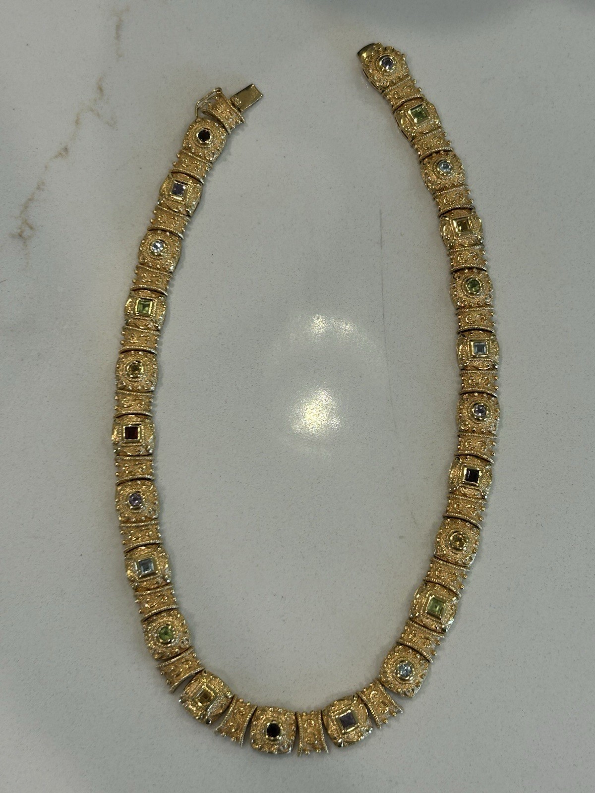 Veronese Etruscan Gold Vermeil Sterling Multi Stone Choker 925