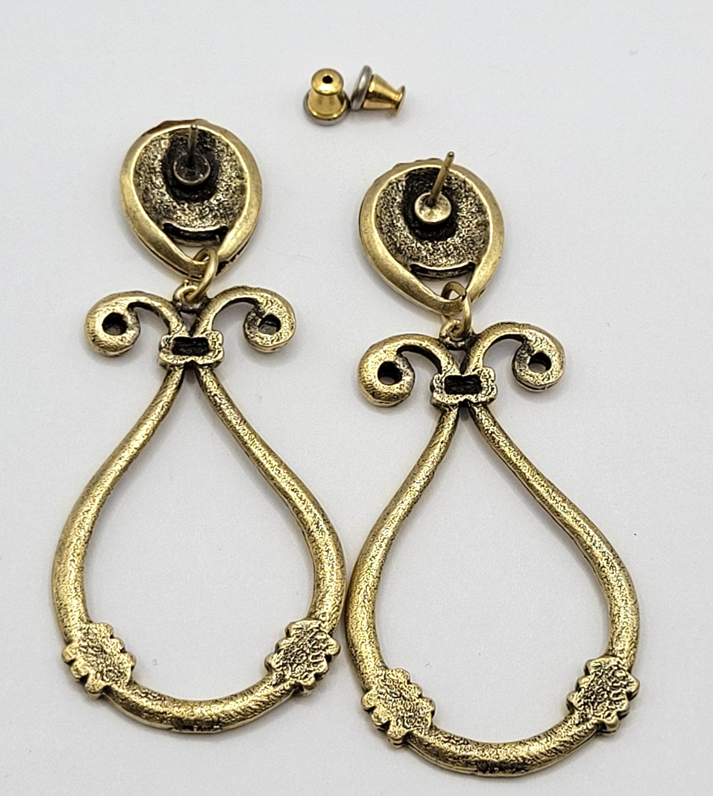 Modern Geometric Loop Hammered Look Ornate Stud Mix Metal Tone Pierced Earrings