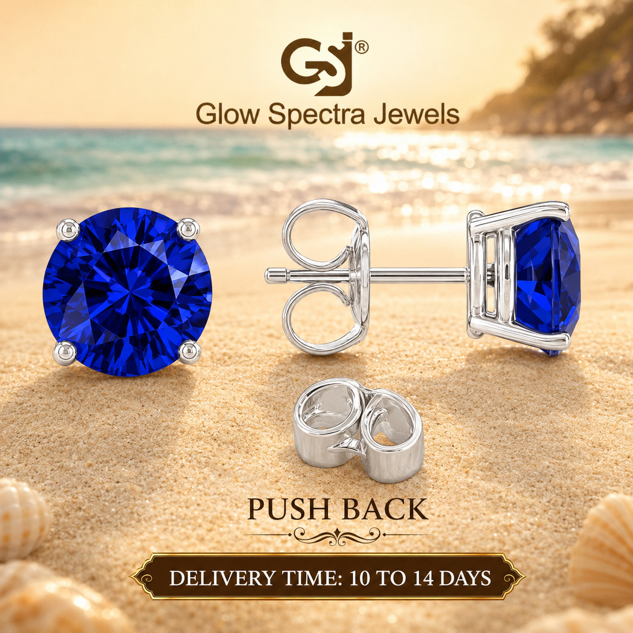 2CT Solitaire Blue Sapphire Diamond Stud Erring 925 Silver 14k White Gold Plated