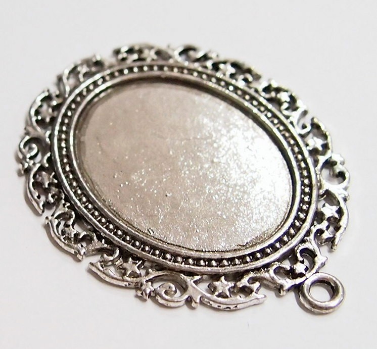4 of 40x30mm Antique Silver Victorian Floral & Stars Pendant Settings 64x48mm