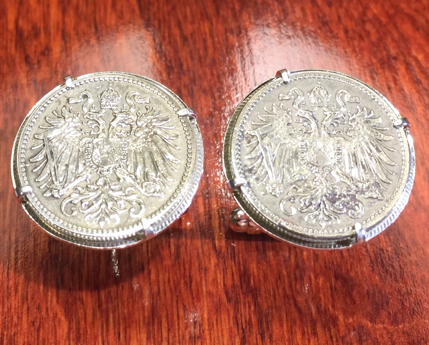 Antique 1893-1915 Imperial Austria Double Eagle Austrian Coin Cufflinks + Box!