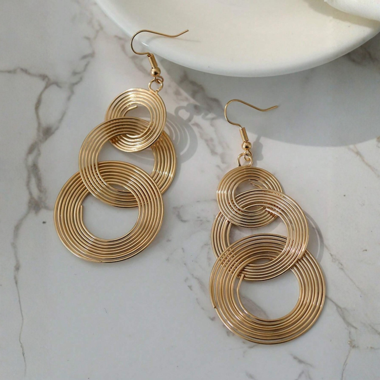 Multi-Layer Big Circle Hoop Drop Earrings Vintage Geometric Metal Dangle Women