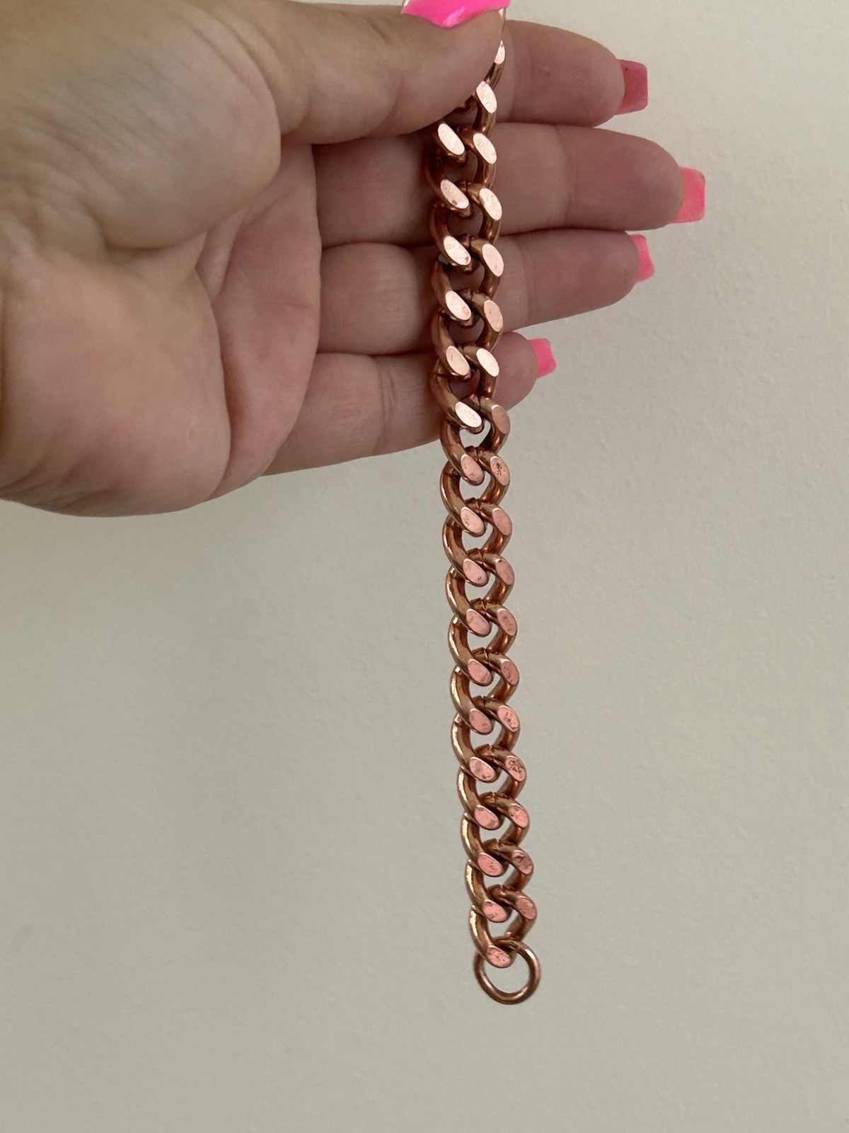Vintage Solid Copper Cuban Curb Link Bracelet Fold Over Clasp 7.5”
